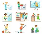 The time of the corona virus..Children helping at home.. The time of the corona virus..Children helping at home..