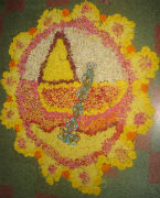 Poo kolam with flowers for onam celebration at Ekadaksha Learning Center, Chennai
